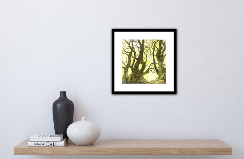 Dance Of The Trees - original drypoint etching and linocut print by artist Lisa Benson.