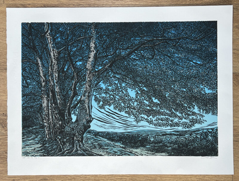 Walk With Me - linocut print by printmaker and artist Lisa Benson