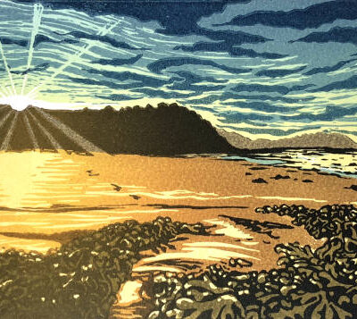 Seaweed Sunset - multi block and jigsaw print by Somerset printmaker and artist Lisa Benson.