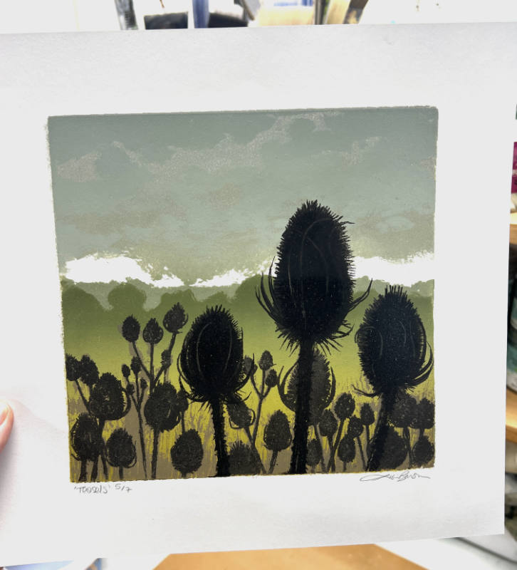 Teasels - original foil lithography print by artist and printmaker Lisa Benson