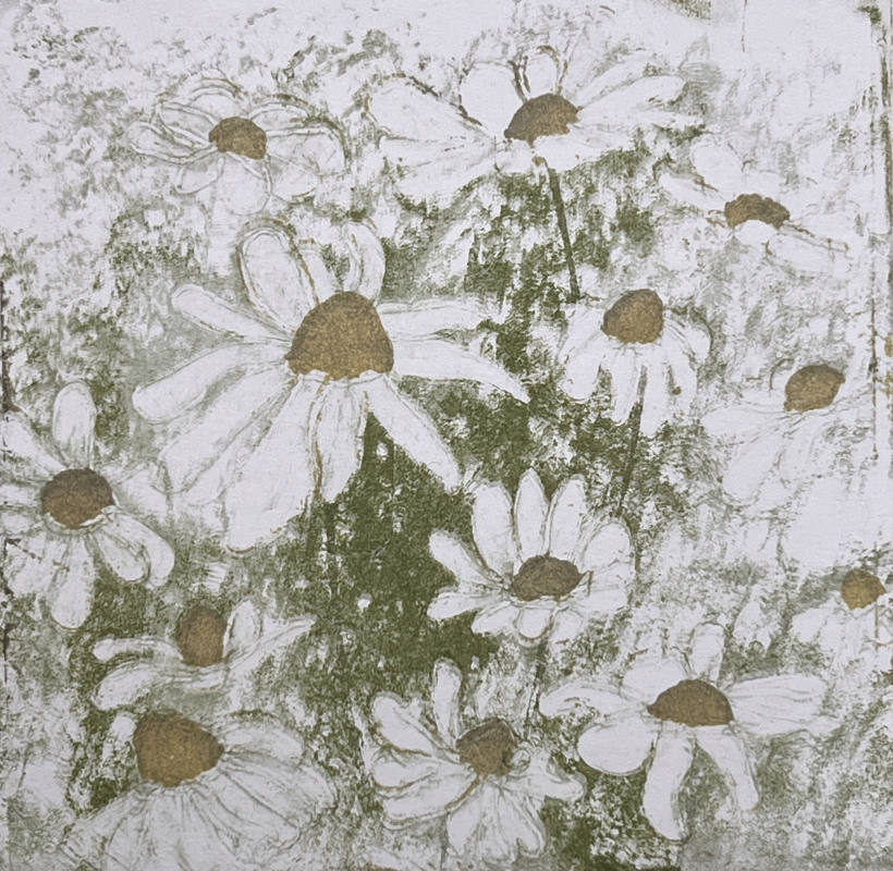 Chamomile - a foil lithography print by printmaker and artist Lisa Benson.