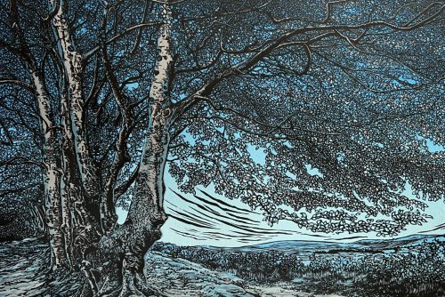 Walk With Me - linocut print by printmaker and artist Lisa Benson