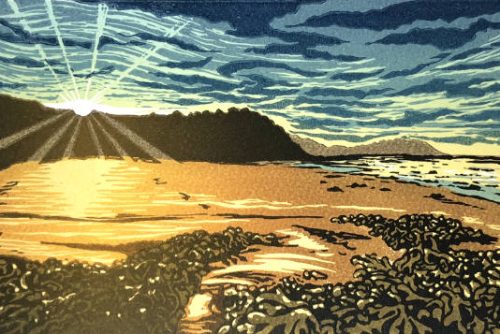 Seaweed Sunset - multi block and jigsaw print by Somerset printmaker and artist Lisa Benson.