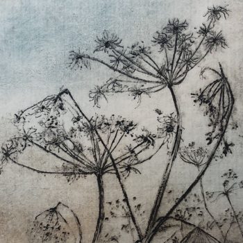 How Fragile We Are drypoint print by artist Lisa Benson